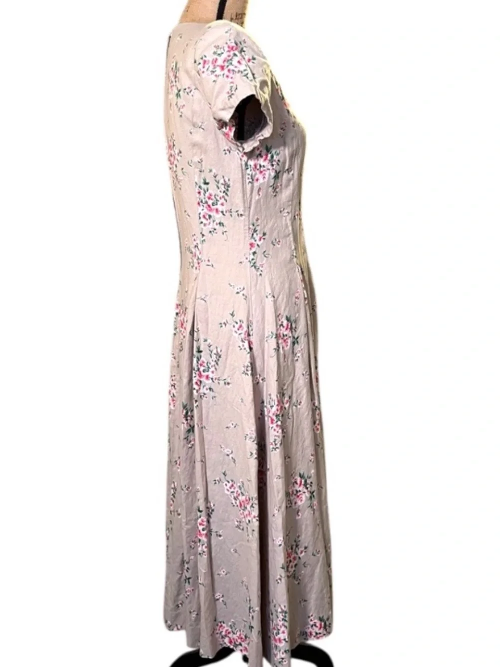 Handmade Vintage‑Inspired Floral Maxi Pleated Waist Shoulder Pads Cotton - Picture 3 of 13